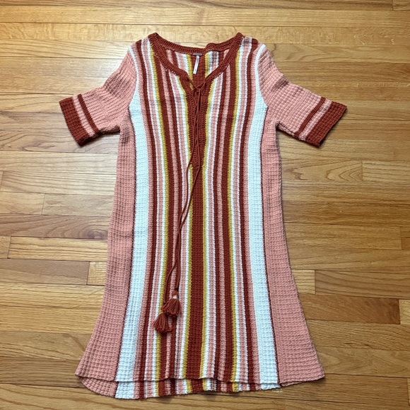 Free People Retro 70s Festival Lollypop Crochet Mini Dress Sunset Combo Large - Picture 2 of 4